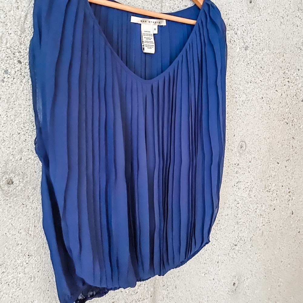 Max Studio Royal Blue Pleated Blouse - Picture 2 of 9